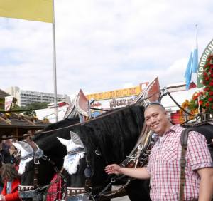 John with the horses that kick off Oktoberfest. Each beer tent has a parade float advertising their establishment!