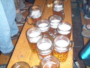 The Beer - you will surprise yourself with how many liters you can drink. Or how bruised your hand will be the next day because these things are HEAVY!