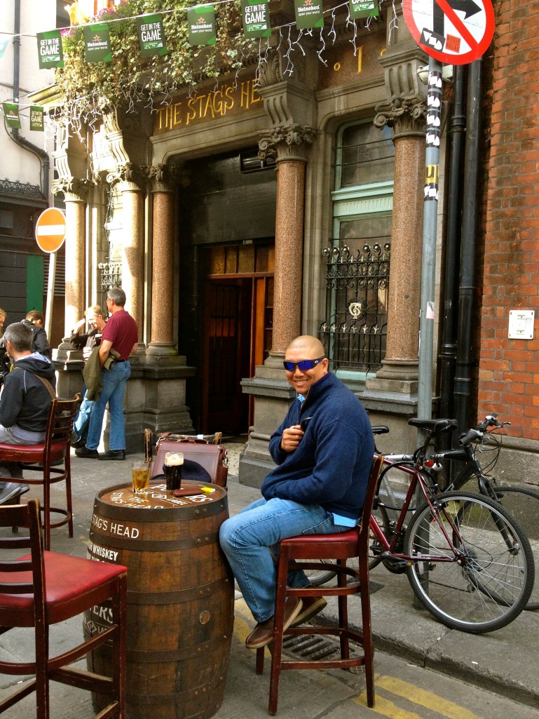 Johnny outside another recommended pub - the Stag's Head!