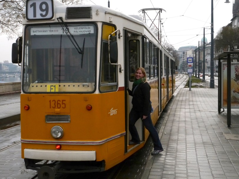 Hopping one of the above ground trams to get us to the Buda Castle!