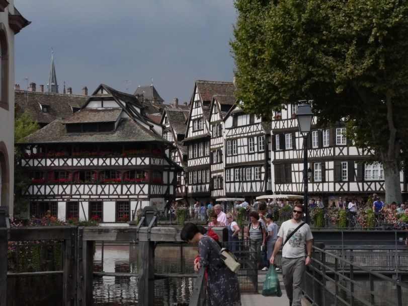 First glimpse of the timber-lined buildings of Petite France