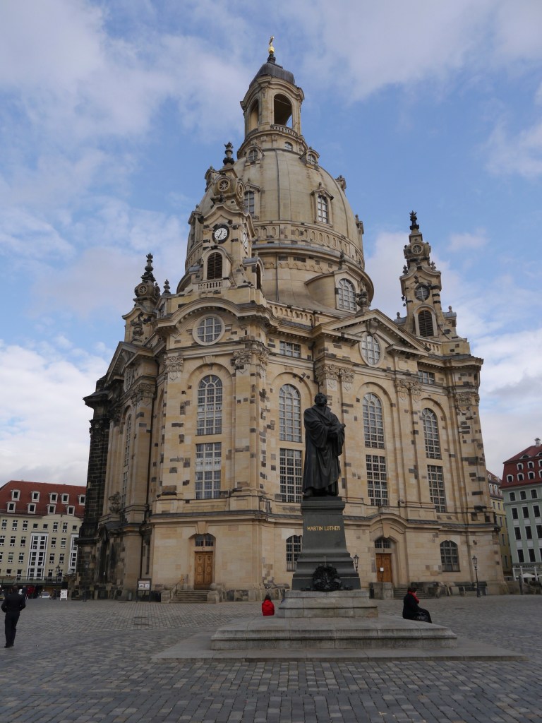 The outside, with a statue of Martin Luther in front.