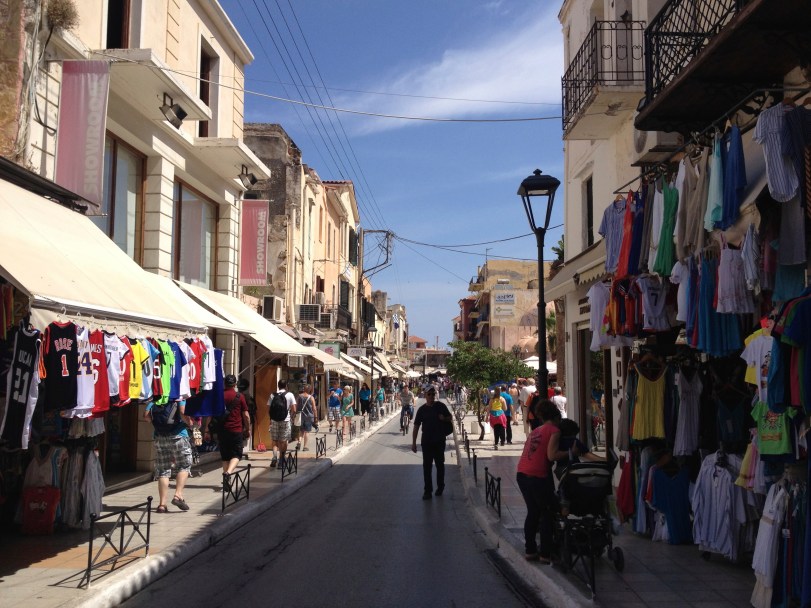 Walking down to the harbor on the main street. There were endless side streets of various shops.