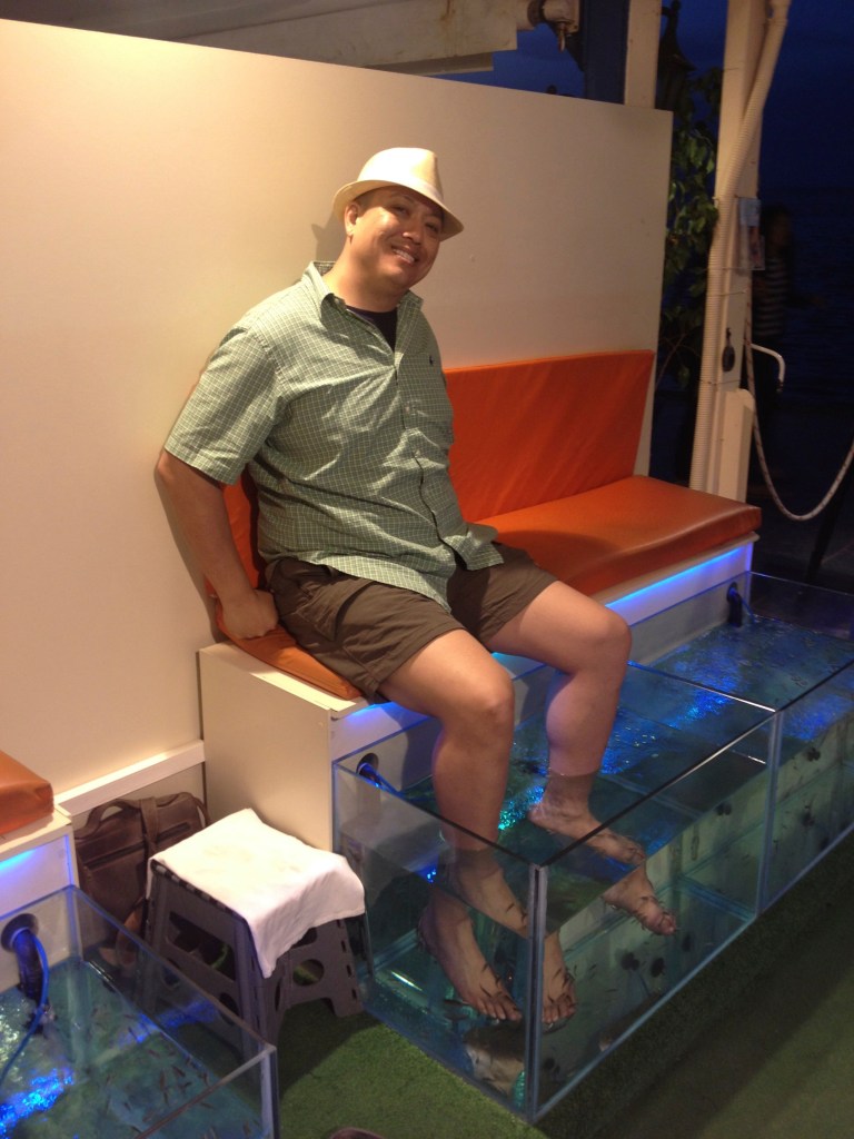 John getting his Garra Rufa Fish Pedicure...I was having none of it. I am way too ticklish!