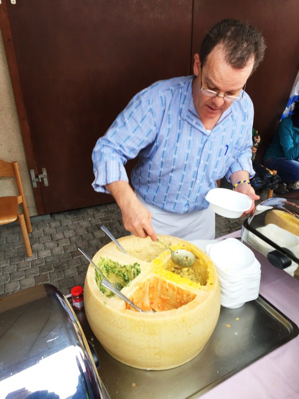 This was awesome...Risotto cooked in a cheese wheel!