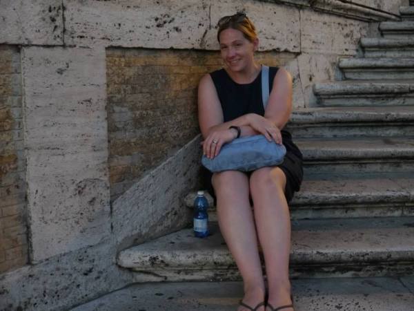 The steps are a good place to rest your legs!