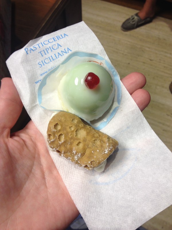 The green thing was weird tasting, but that cannoli...of man...so good!