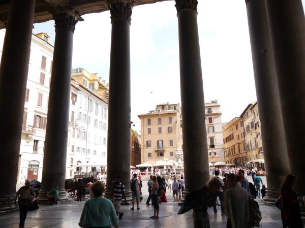 The busy square outside