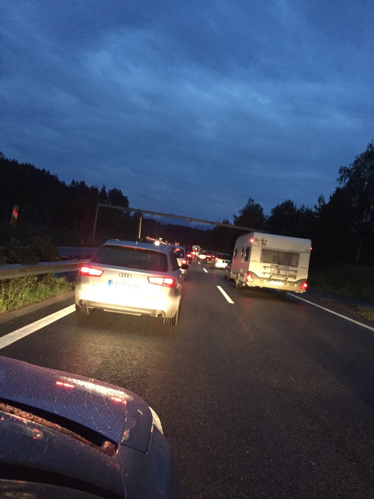 Nothing but trailers, motorhomes and packed cars...the entire way.