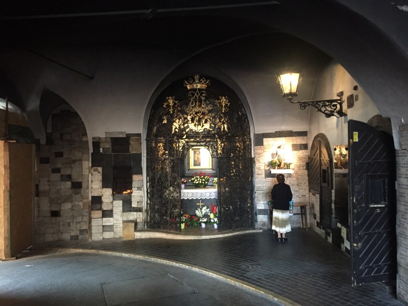 This walkthrough is a shrine, with pews for prayer!