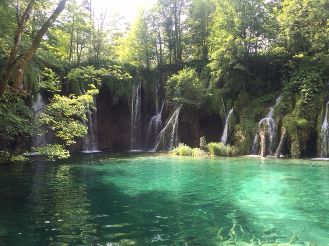 We walked a long for awhile looking at the pretty lakes, but were ready for the waterfalls...and then we found an amazing array of falls, linked by overwater wooden bridges.