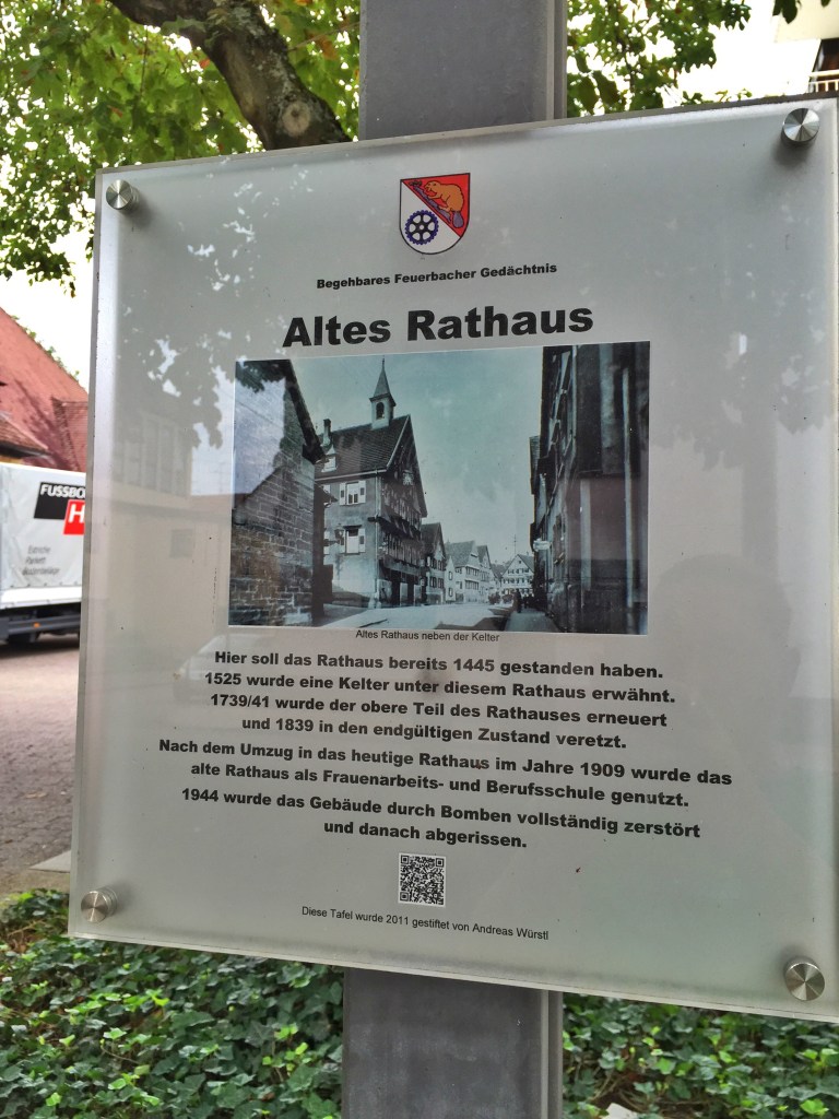 Back to the square in front of our house, you notice these history signs. This explains what the square looked like in front of our house pre-World War II. Feuerbach also got hit pretty hard!