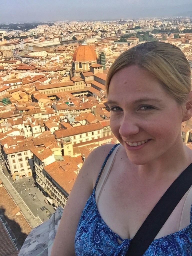 Still smiling after the stairs!